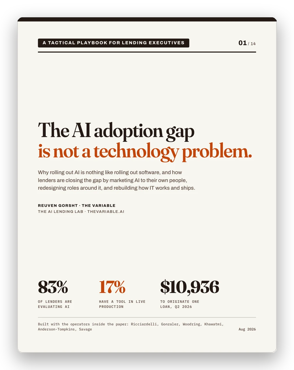 Cover of The AI Adoption Gap Is Not a Technology Problem, a playbook by Reuven Gorsht and The Variable